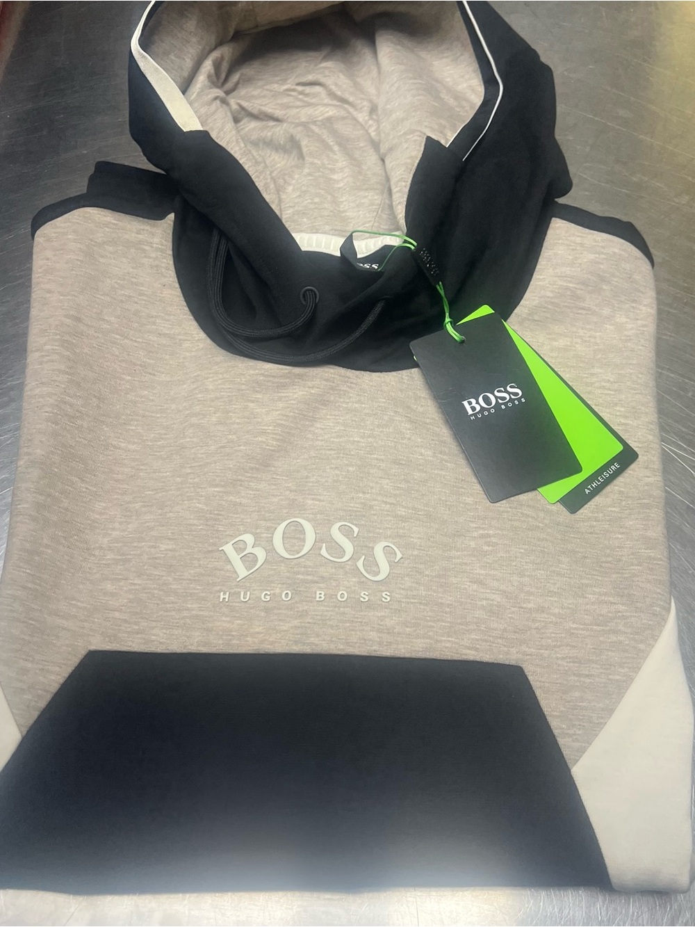 Hugo Boss Heather Biege Pullover Hoodie with Black Hood